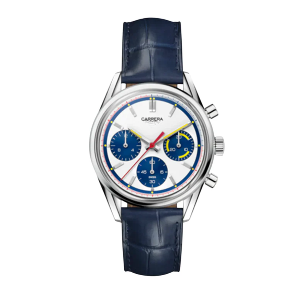 TH Carrera Chronograph – Silber & Blau | Lederarmband