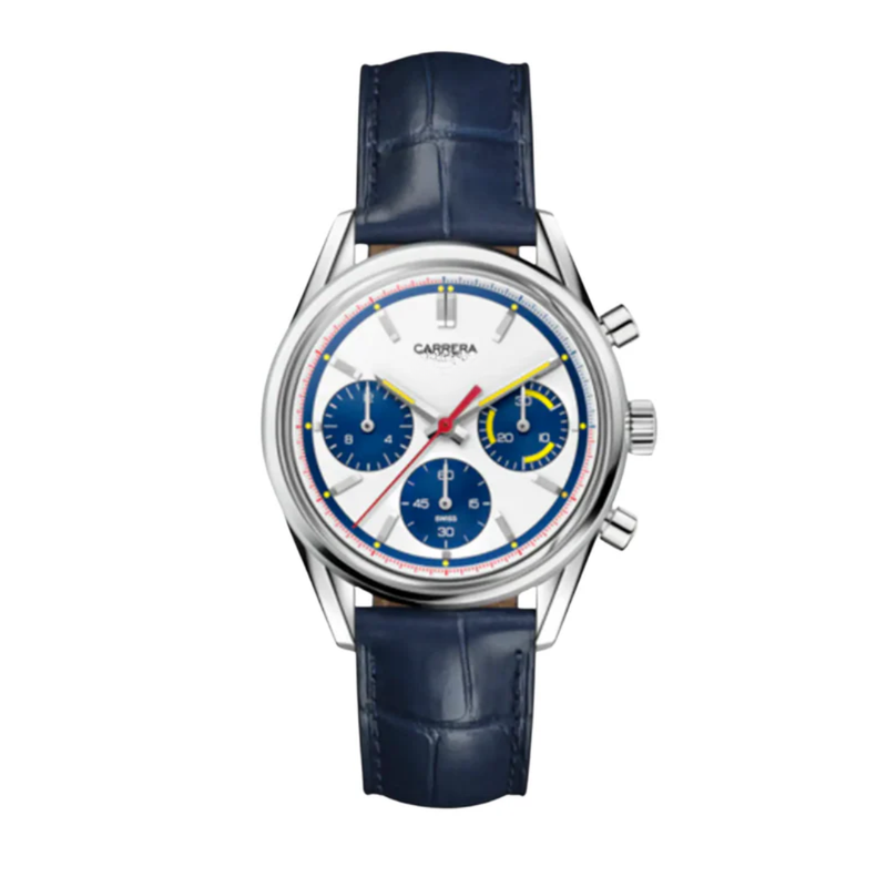 TH Carrera Chronograph – Silber & Blau | Lederarmband